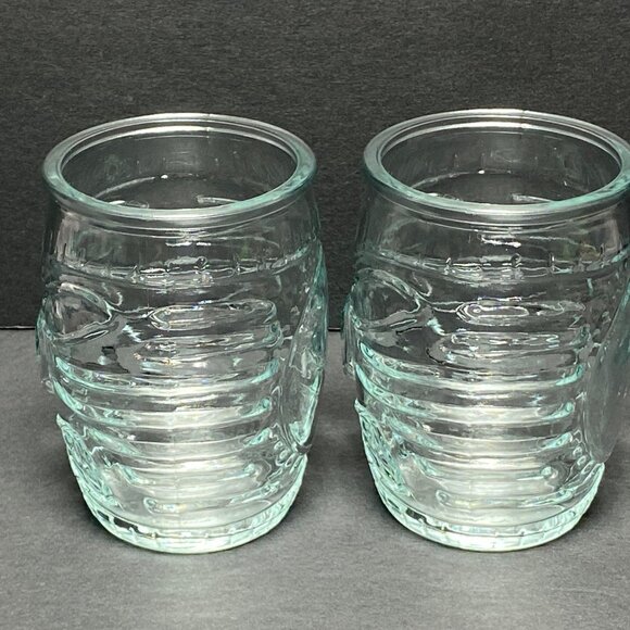 Tiki Face Clear Glass Ribbed Barrel Shape Hawaiian Cocktail Drinkware Set of  2 - Picture 5 of 9